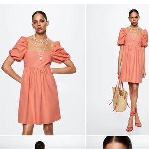 Mango Coral Puff Sleeve Dress
